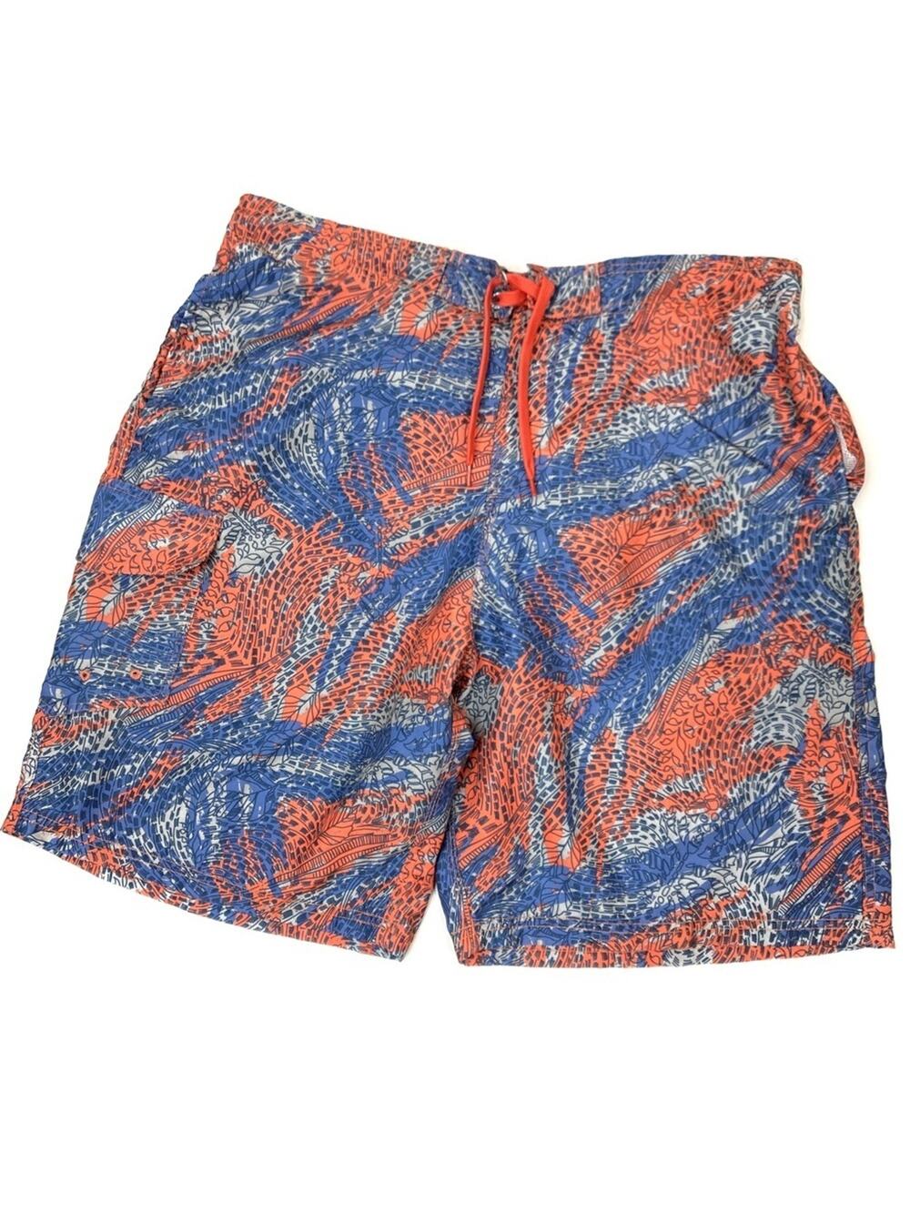 Rainforest Cafe Blue Orange Gray Tropical Leaf Print Swim Shorts Mens X-Large